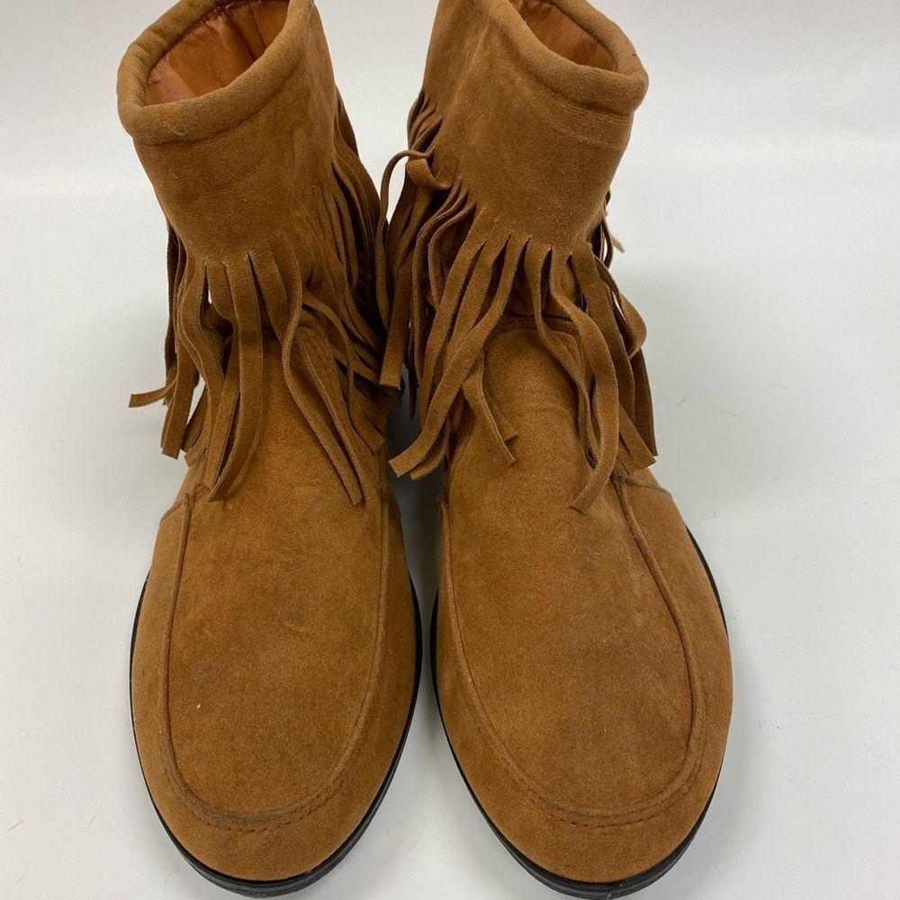 Blue Suede Shoes women’s soft brown fringe moccasin ankle boots sz 7 - Picture 2 of 6